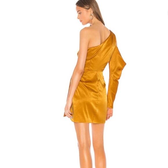 Camila Coelho Revolve Stella Golden Yellow One Sleeve Wrap Cocktail Mini Dress S - Picture 5 of 14